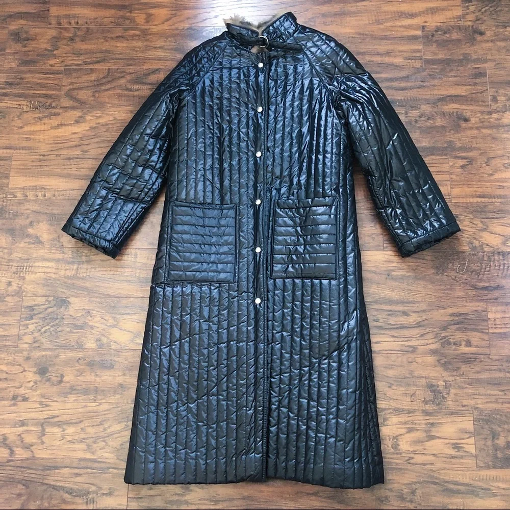 SOLD vintage • 80s Furrrina quilted long coat black brown faux fur puffer maxi - Picture 2 of 13